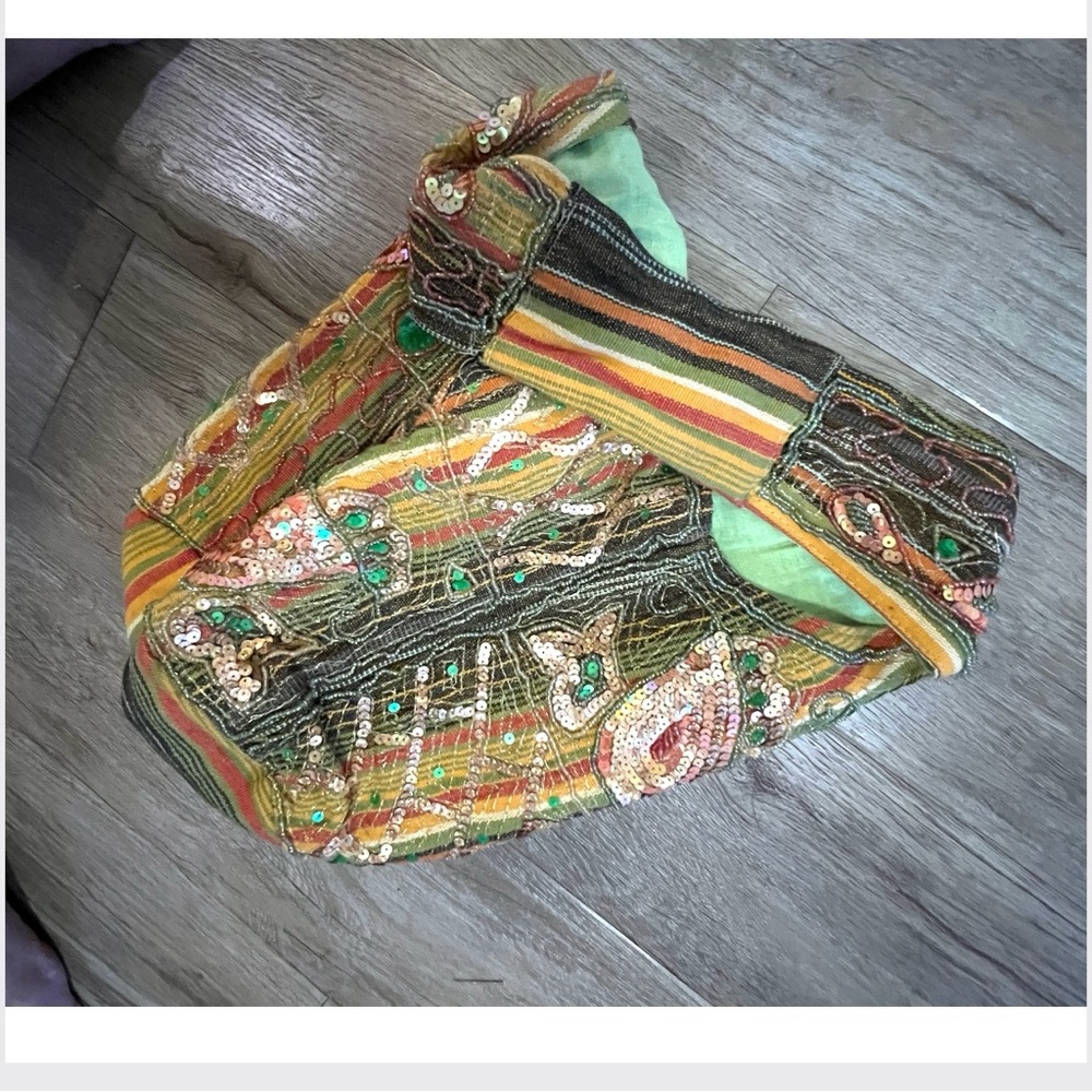 🎁 Boho Sequin Beaded Paisley Hobo Bag Olive Gold Burnt Orange Purse New - Picture 7 of 16